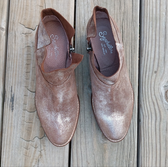 🆕Seychelles | Metallic Silver Brown Leather Ankle Booties Women's Size 6 - Picture 3 of 12